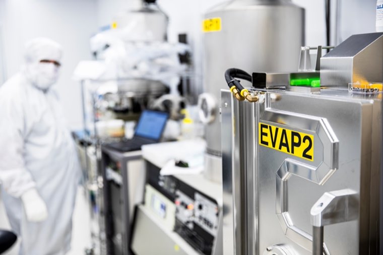 A deposition tool labelled EVAP2 in the cleanroom
